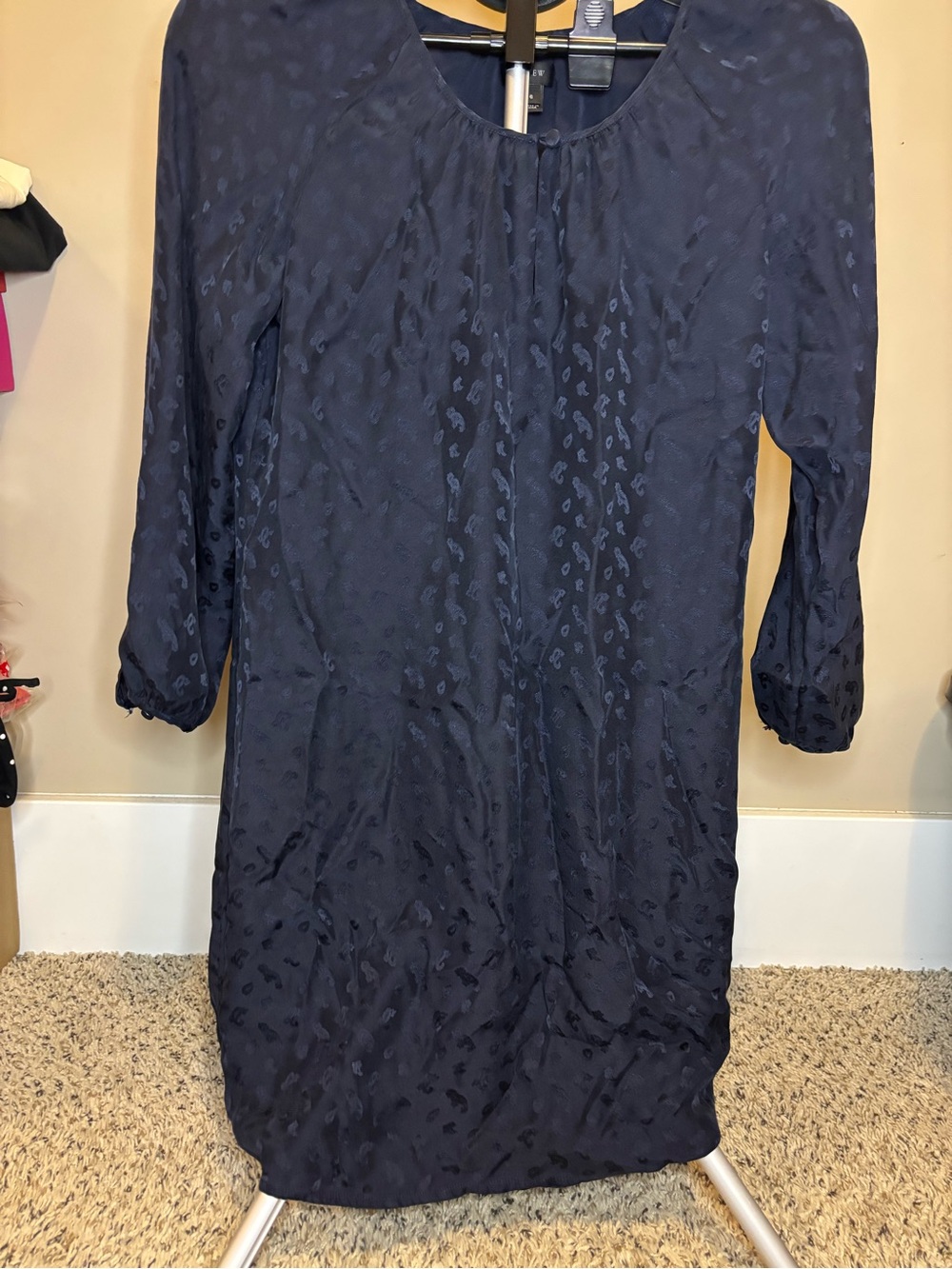 J.Crew Women’s Size 6 Navy Blue Tonal Paisley Long Sleeve Shift Dress